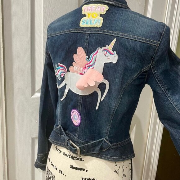 KAWAII EMBELLISHED UNICORN DENIM DISSTRESSED WASHED PATCH JACKET SIZE S - Picture 12 of 15